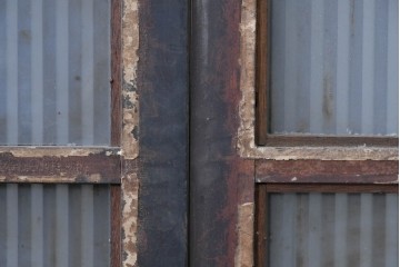 アンティーク建具　昭和初期　背高×幅狭　落ち着いた木味が魅力のガラス入り格子戸4枚セット　(R-086059)