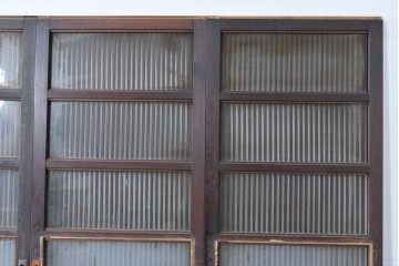 アンティーク建具　昭和初期　背高×幅狭　落ち着いた木味が魅力のガラス入り格子戸4枚セット　(R-086059)