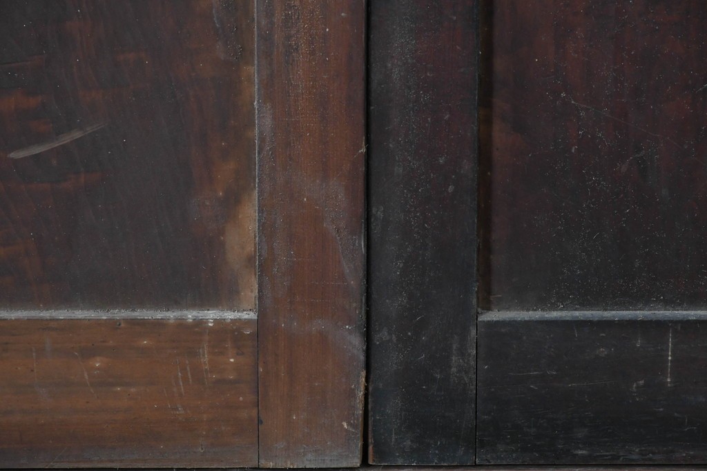 アンティーク建具　昭和初期　背高×幅狭　落ち着いた木味が魅力のガラス入り格子戸4枚セット　(R-086059)