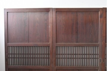 アンティーク建具　大正期　深みのある色味と格子帯が目を引くガラス入り格子帯戸4枚セット　(R-086060)
