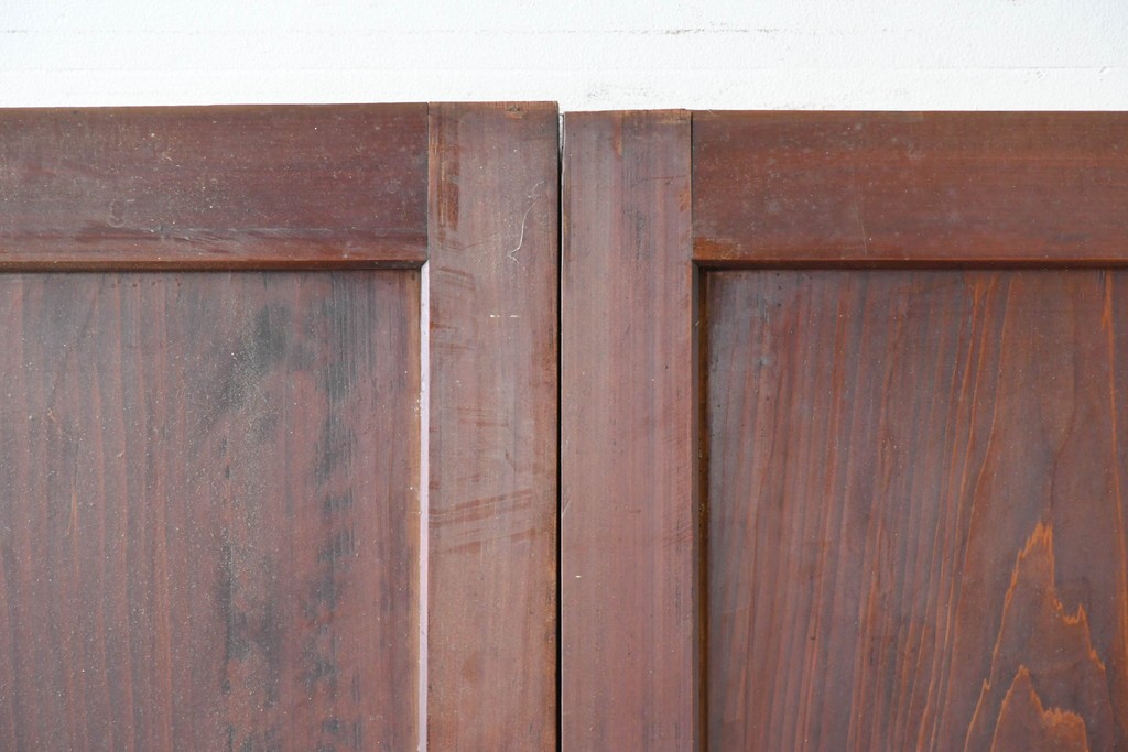 アンティーク建具　大正期　深みのある色味と格子帯が目を引くガラス入り格子帯戸4枚セット　(R-086060)