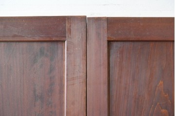アンティーク建具　大正期　深みのある色味と格子帯が目を引くガラス入り格子帯戸4枚セット　(R-086060)