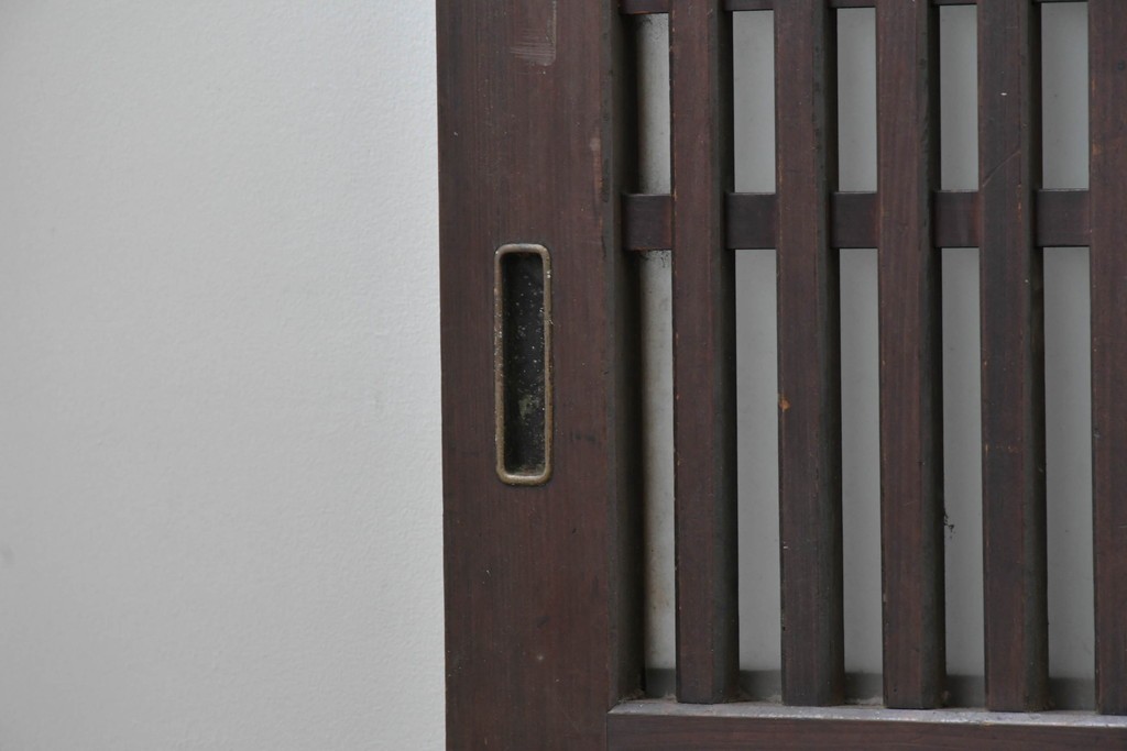 アンティーク建具　大正期　深みのある色味と格子帯が目を引くガラス入り格子帯戸4枚セット　(R-086060)