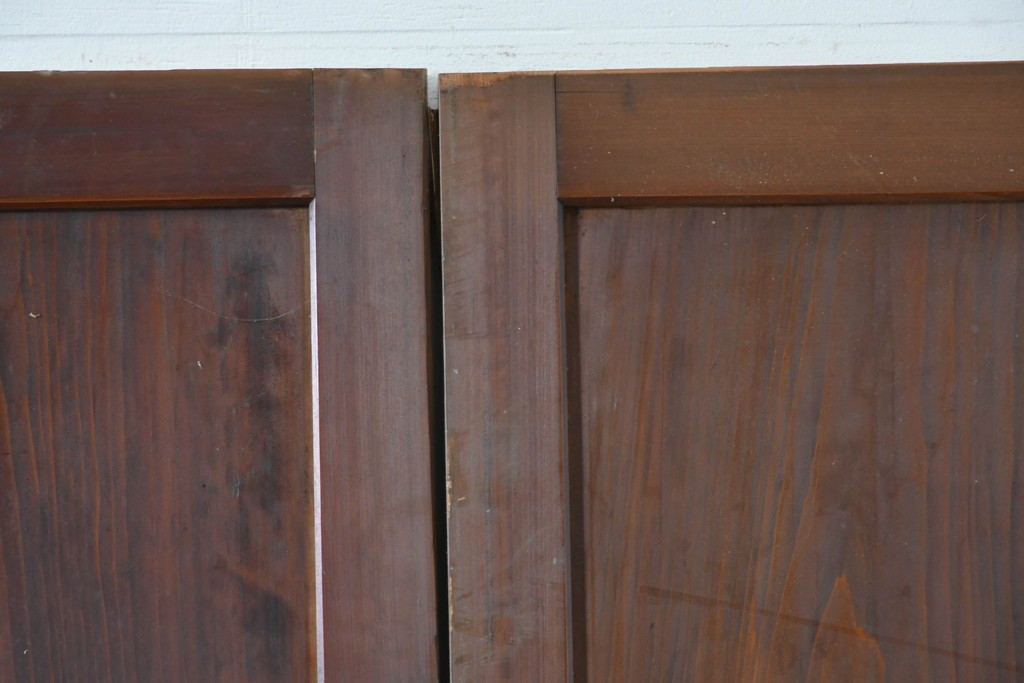 アンティーク建具　大正期　深みのある色味と格子帯が目を引くガラス入り格子帯戸4枚セット　(R-086060)