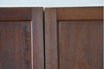 アンティーク建具　大正期　深みのある色味と格子帯が目を引くガラス入り格子帯戸4枚セット　(R-086060)