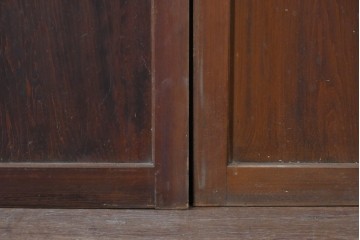 アンティーク建具　大正期　深みのある色味と格子帯が目を引くガラス入り格子帯戸4枚セット　(R-086060)
