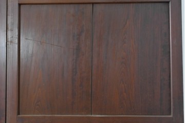 アンティーク建具　大正期　深みのある色味と格子帯が目を引くガラス入り格子帯戸4枚セット　(R-086060)