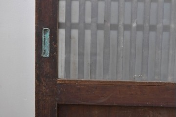 アンティーク建具　大正期　深みのある色味と格子帯が目を引くガラス入り格子帯戸4枚セット　(R-086060)