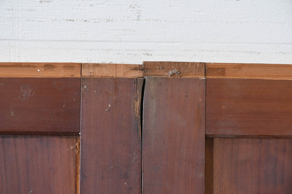 アンティーク建具　大正期　深みのある色味と格子帯が目を引くガラス入り格子帯戸4枚セット　(R-086060)