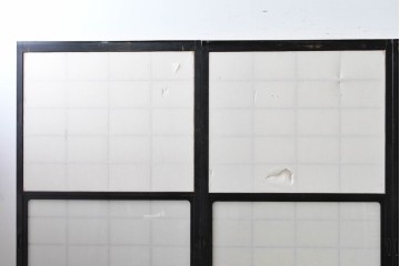 ヴィンテージ建具　昭和中期　高級品‼　腰板黒柿材　枠漆塗り　黒柿材ならではの個性的な杢目が目を引く雪見障子戸4枚セット　(R-086061)