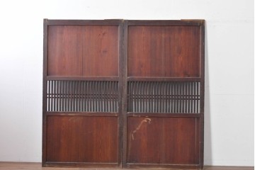 和製アンティーク　明治から大正期　時代を感じる木味と格子が味わい深い格子帯戸2枚セット　(R-086062)