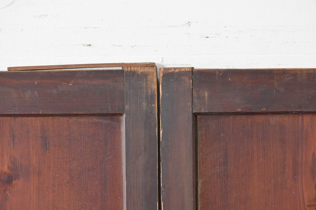 和製アンティーク　明治から大正期　時代を感じる木味と格子が味わい深い格子帯戸2枚セット　(R-086062)