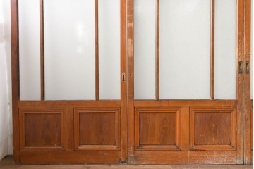 ヴィンテージ建具　昭和中期　レトロなガラス使いが魅力のガラス戸4枚セット　(R-086063)