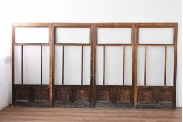 ヴィンテージ建具　昭和中期　レトロなガラス使いが魅力のガラス戸4枚セット　(R-086063)