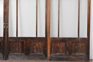 ヴィンテージ建具　昭和中期　レトロなガラス使いが魅力のガラス戸4枚セット　(R-086063)