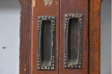 アンティーク建具　昭和初期から中期　細やかな格子とやわらかな光を通す裏ガラス入りの幅狭格子戸4枚セット　(R-086065)