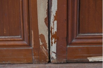 アンティーク建具　昭和初期から中期　細やかな格子とやわらかな光を通す裏ガラス入りの幅狭格子戸4枚セット　(R-086065)