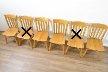 中古　柏木工(KASHIWA)　楢材　素朴な木の表情が楽しめるダイニングチェア4脚セット　(R-086066)