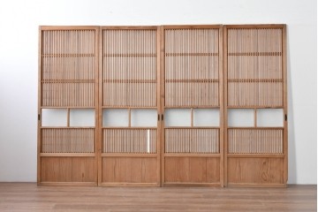 アンティーク建具　大正期　裏障子付き　味わいある木味が楽しめる幅狭格子戸4枚セット　(R-086067)