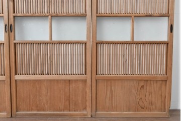 アンティーク建具　大正期　裏障子付き　味わいある木味が楽しめる幅狭格子戸4枚セット　(R-086067)