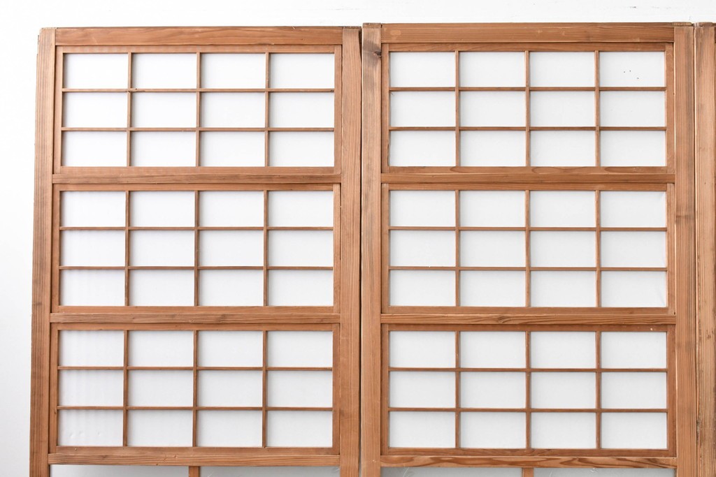 アンティーク建具　大正期　裏障子付き　味わいある木味が楽しめる幅狭格子戸4枚セット　(R-086067)