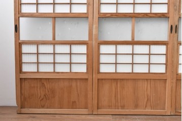 アンティーク建具　大正期　裏障子付き　味わいある木味が楽しめる幅狭格子戸4枚セット　(R-086067)