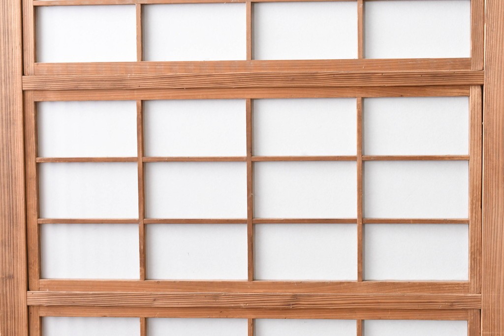 アンティーク建具　大正期　裏障子付き　味わいある木味が楽しめる幅狭格子戸4枚セット　(R-086067)