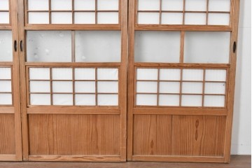 アンティーク建具　大正期　裏障子付き　味わいある木味が楽しめる幅狭格子戸4枚セット　(R-086067)