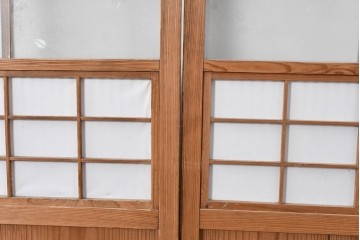 アンティーク建具　大正期　裏障子付き　味わいある木味が楽しめる幅狭格子戸4枚セット　(R-086067)