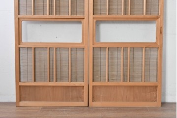ヴィンテージ建具　昭和後期　明るい木色と簾使いが涼やかな幅狭簾戸2枚セット　(R-086068)