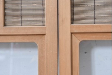 ヴィンテージ建具　昭和後期　明るい木色と簾使いが涼やかな幅狭簾戸2枚セット　(R-086068)