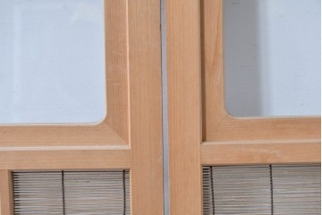 ヴィンテージ建具　昭和後期　明るい木色と簾使いが涼やかな幅狭簾戸2枚セット　(R-086068)