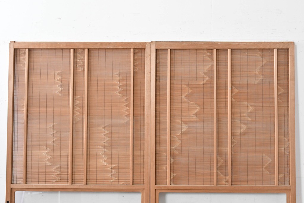 ヴィンテージ建具　昭和後期　細やかな簾とガラス窓が涼やかな簾戸2枚セット　(R-086069)