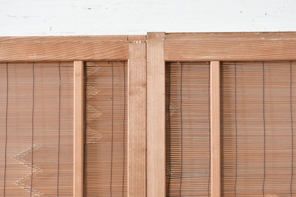 ヴィンテージ建具　昭和後期　細やかな簾とガラス窓が涼やかな簾戸2枚セット　(R-086069)