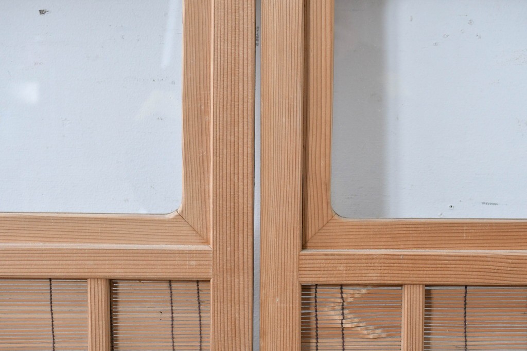 ヴィンテージ建具　昭和後期　細やかな簾とガラス窓が涼やかな簾戸2枚セット　(R-086069)