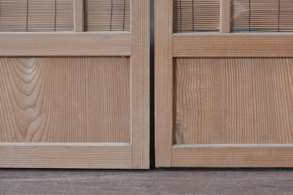 ヴィンテージ建具　昭和後期　細やかな簾とガラス窓が涼やかな簾戸2枚セット　(R-086069)