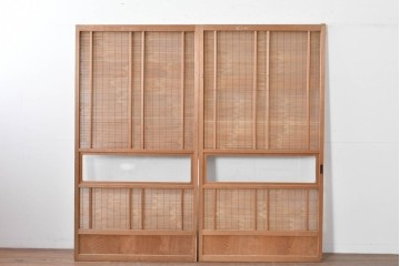 ヴィンテージ建具　昭和後期　細やかな簾とガラス窓が涼やかな簾戸2枚セット　(R-086069)