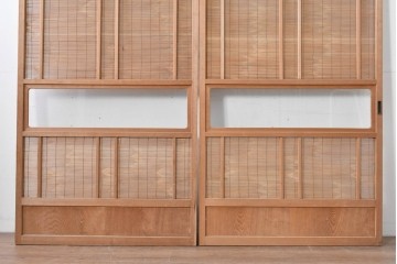 ヴィンテージ建具　昭和後期　細やかな簾とガラス窓が涼やかな簾戸2枚セット　(R-086069)