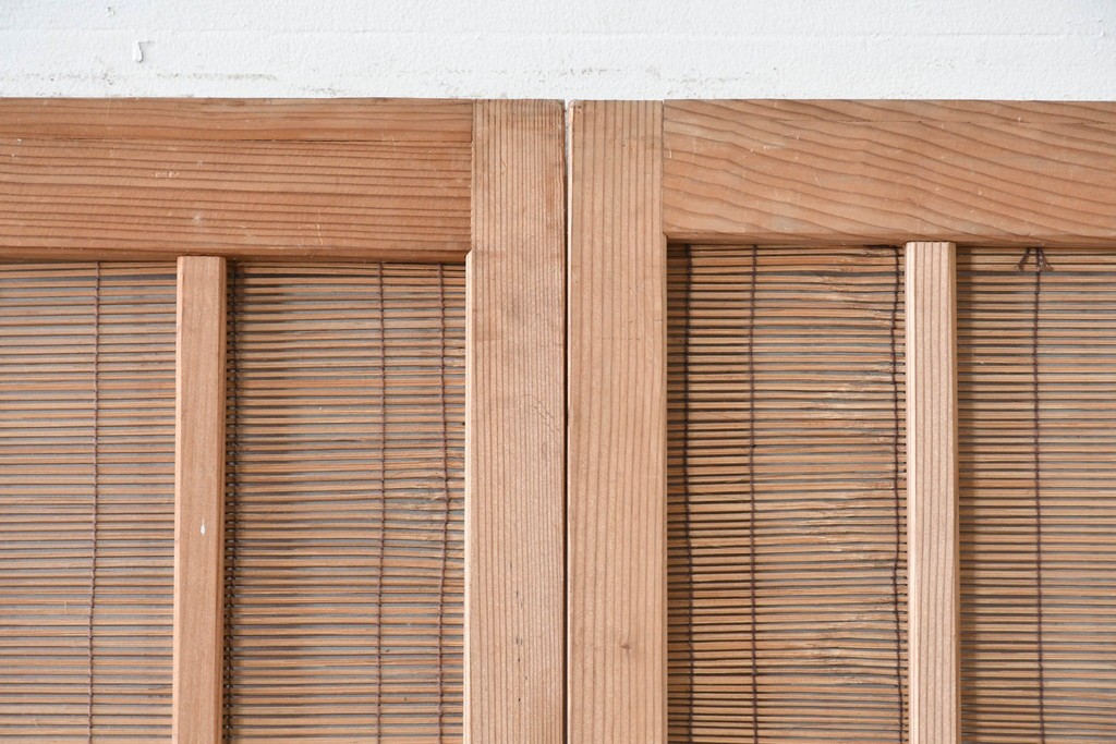 ヴィンテージ建具　昭和後期　細やかな簾とガラス窓が涼やかな簾戸2枚セット　(R-086069)