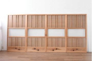 ヴィンテージ建具　昭和後期　細やかな簾とガラス窓が涼やかな簾戸4枚セット　(R-086070)