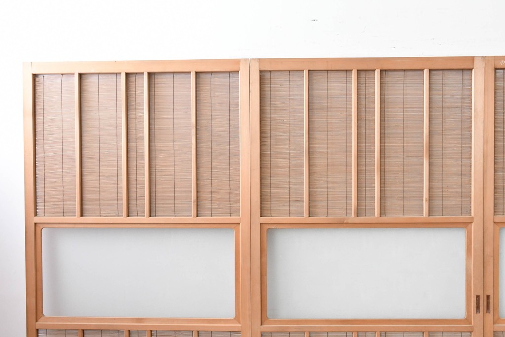 ヴィンテージ建具　昭和後期　細やかな簾とガラス窓が涼やかな簾戸4枚セット　(R-086070)