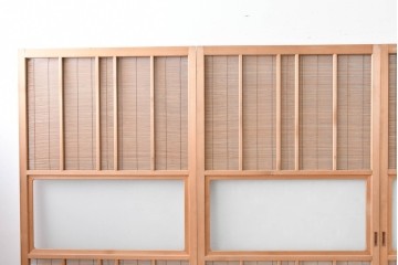 ヴィンテージ建具　昭和後期　細やかな簾とガラス窓が涼やかな簾戸4枚セット　(R-086070)