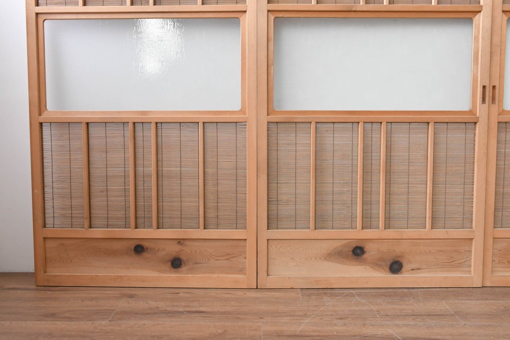 ヴィンテージ建具　昭和後期　細やかな簾とガラス窓が涼やかな簾戸4枚セット　(R-086070)