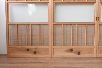 ヴィンテージ建具　昭和後期　細やかな簾とガラス窓が涼やかな簾戸4枚セット　(R-086070)