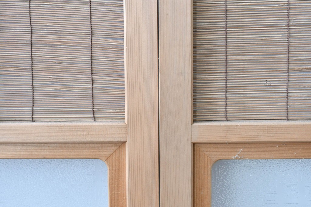 ヴィンテージ建具　昭和後期　細やかな簾とガラス窓が涼やかな簾戸4枚セット　(R-086070)