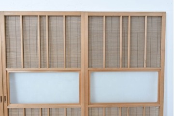 ヴィンテージ建具　昭和後期　細やかな簾とガラス窓が涼やかな簾戸4枚セット　(R-086070)