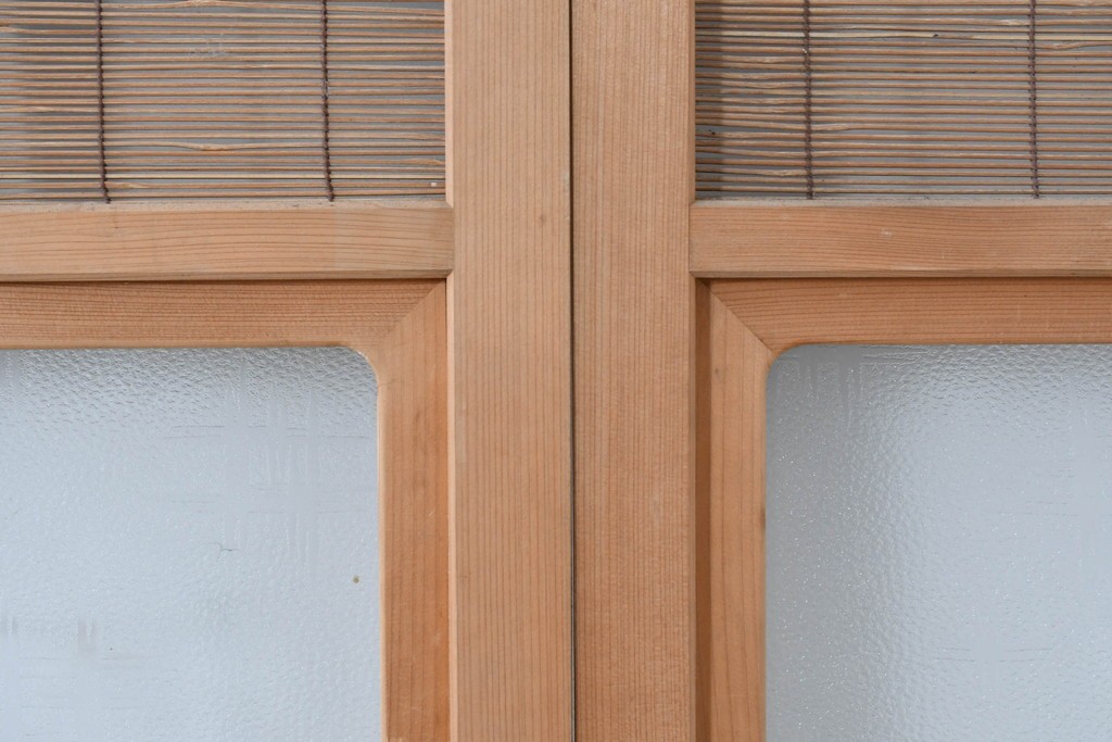 ヴィンテージ建具　昭和後期　細やかな簾とガラス窓が涼やかな簾戸4枚セット　(R-086070)