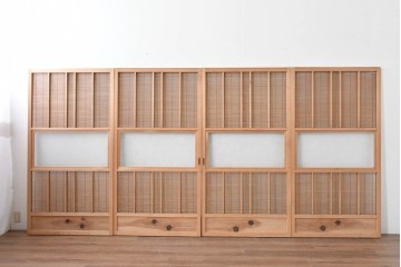 ヴィンテージ建具　昭和後期　細やかな簾とガラス窓が涼やかな簾戸4枚セット　(R-086070)