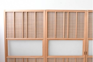 ヴィンテージ建具　昭和後期　細やかな簾とガラス窓が涼やかな簾戸4枚セット　(R-086070)