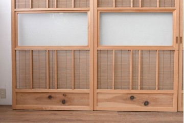 ヴィンテージ建具　昭和後期　細やかな簾とガラス窓が涼やかな簾戸4枚セット　(R-086070)